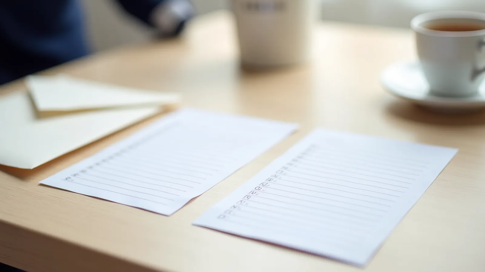 Three blank cards showing a layered outline, process steps and a folded client note.