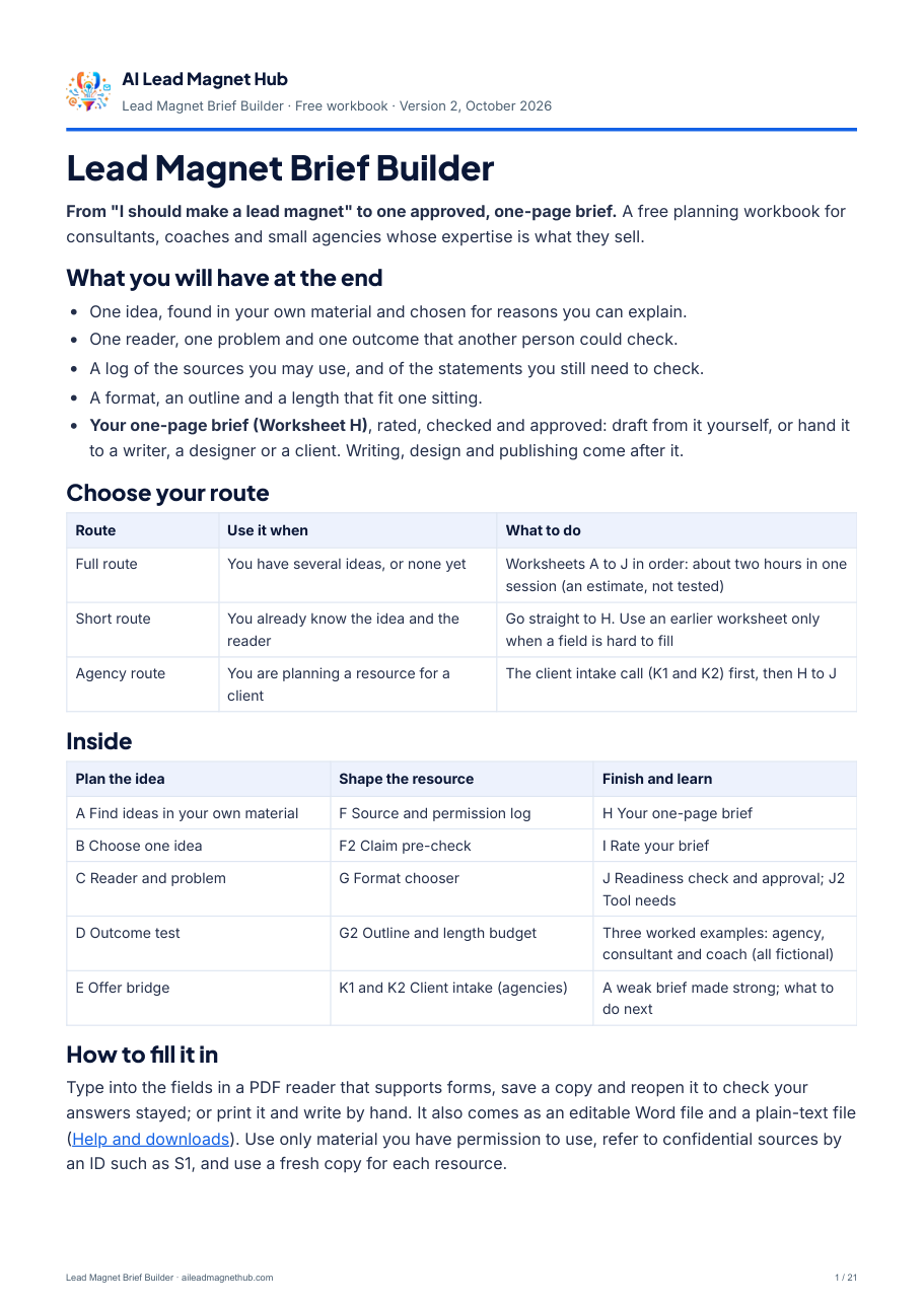 Cover page of the Lead Magnet Brief Builder