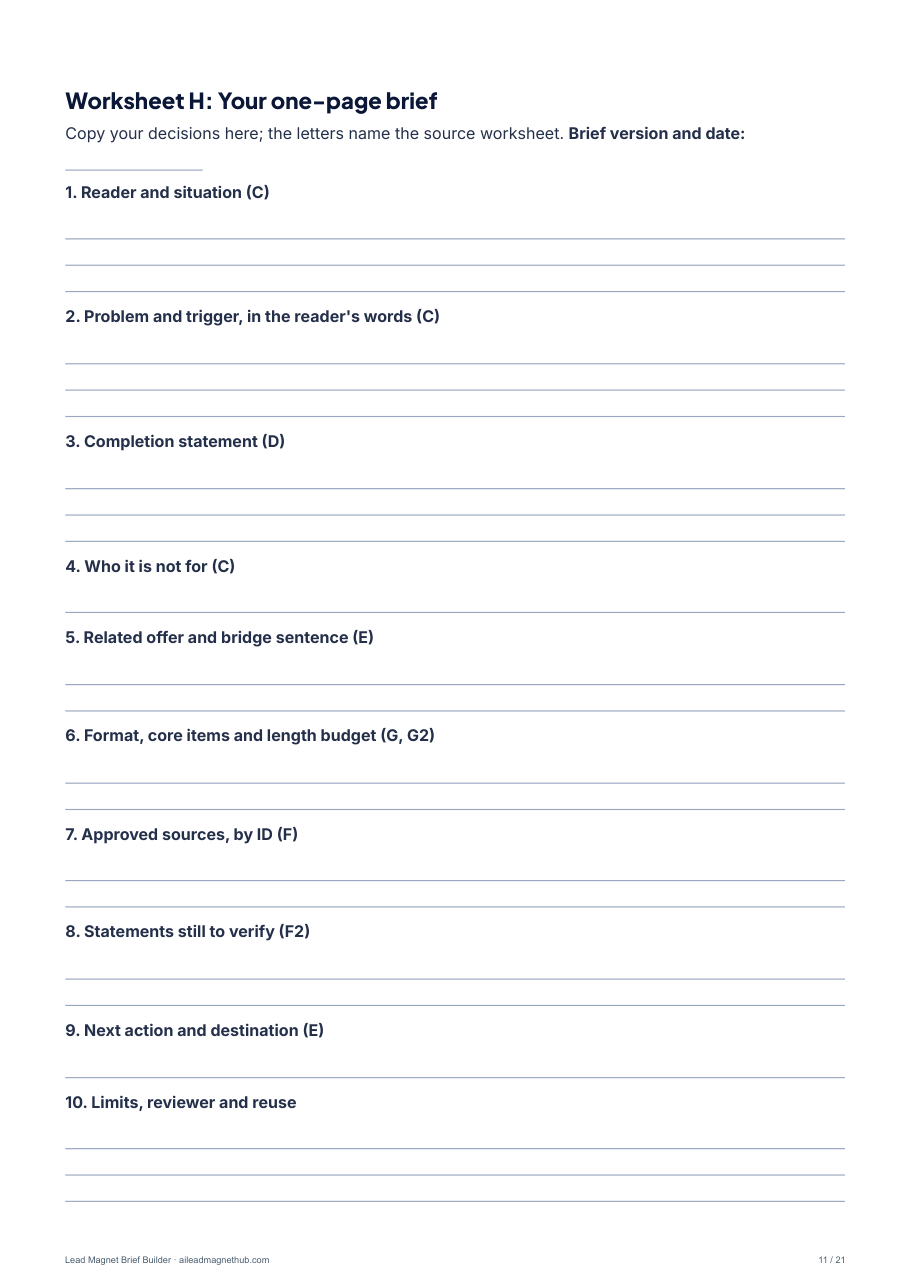 Worksheet H: the one-page brief
