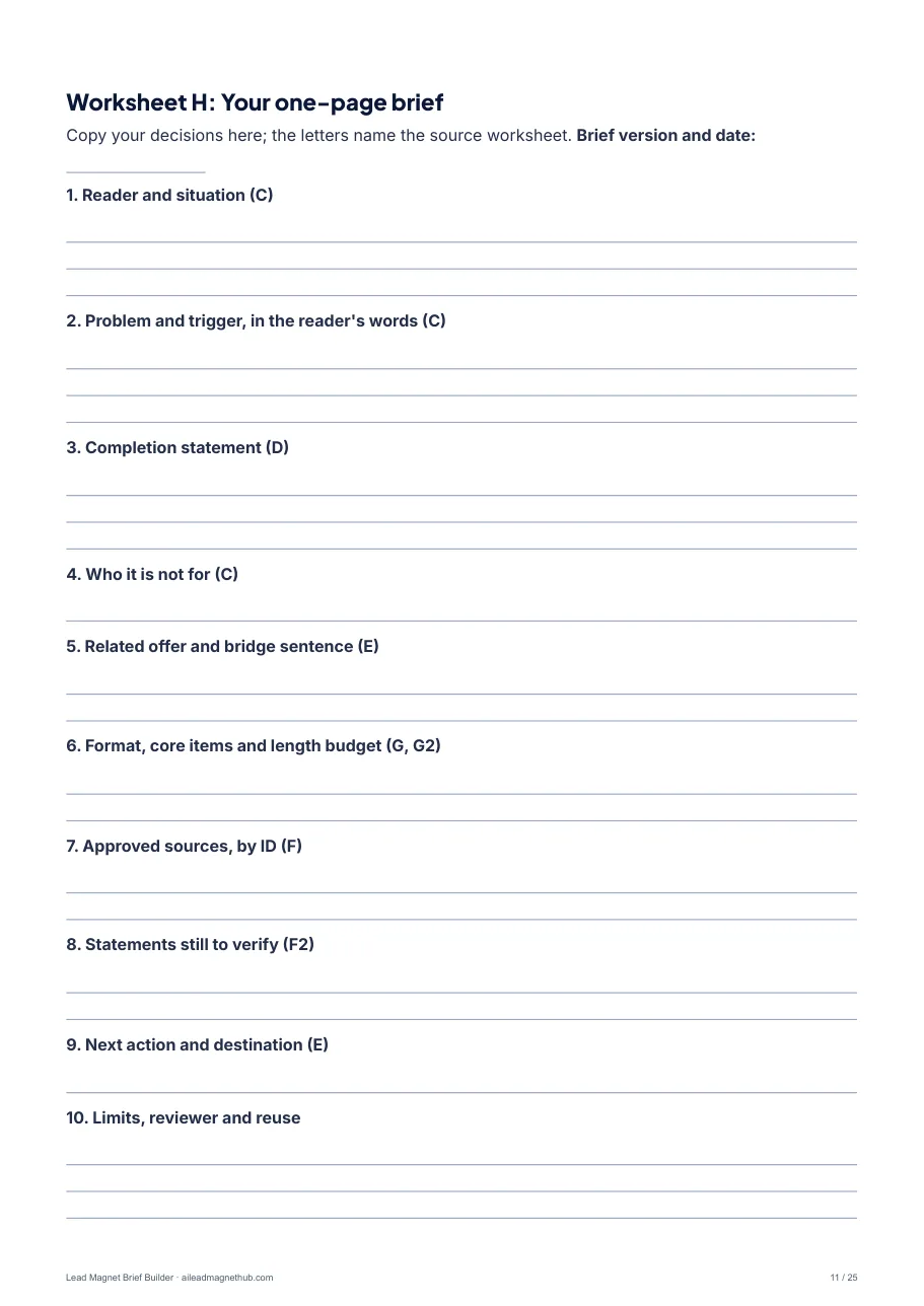 Worksheet H: the one-page brief