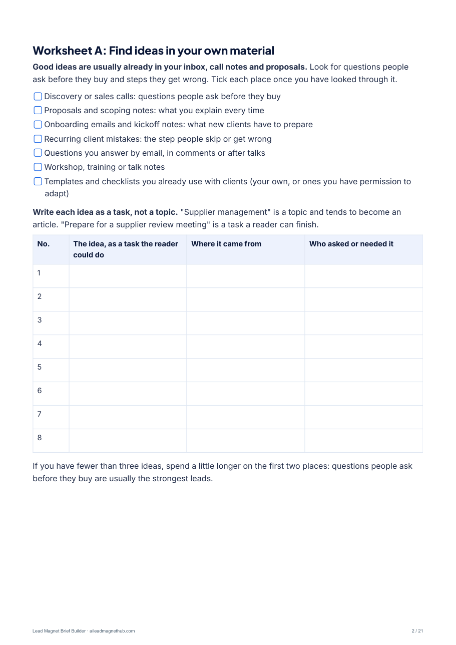 Worksheet A: find ideas in your own material