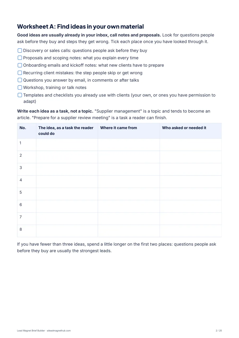 Worksheet A: find ideas in your own material