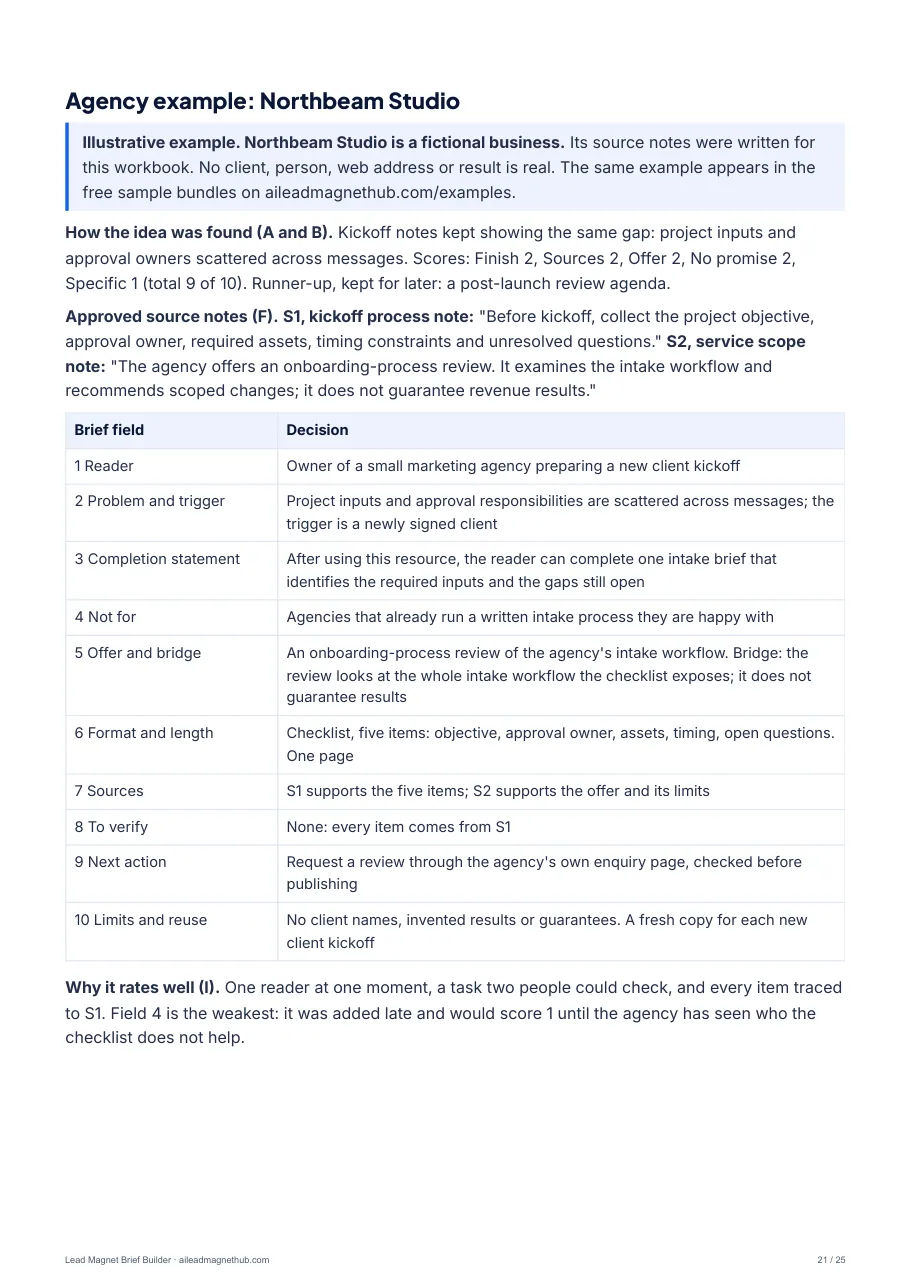 Worked example: a fictional agency's completed brief