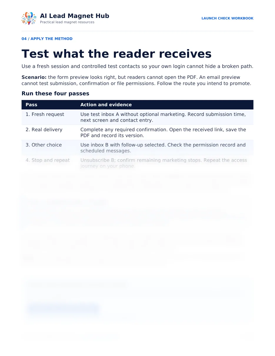 Preview of workbook page 4: four test passes