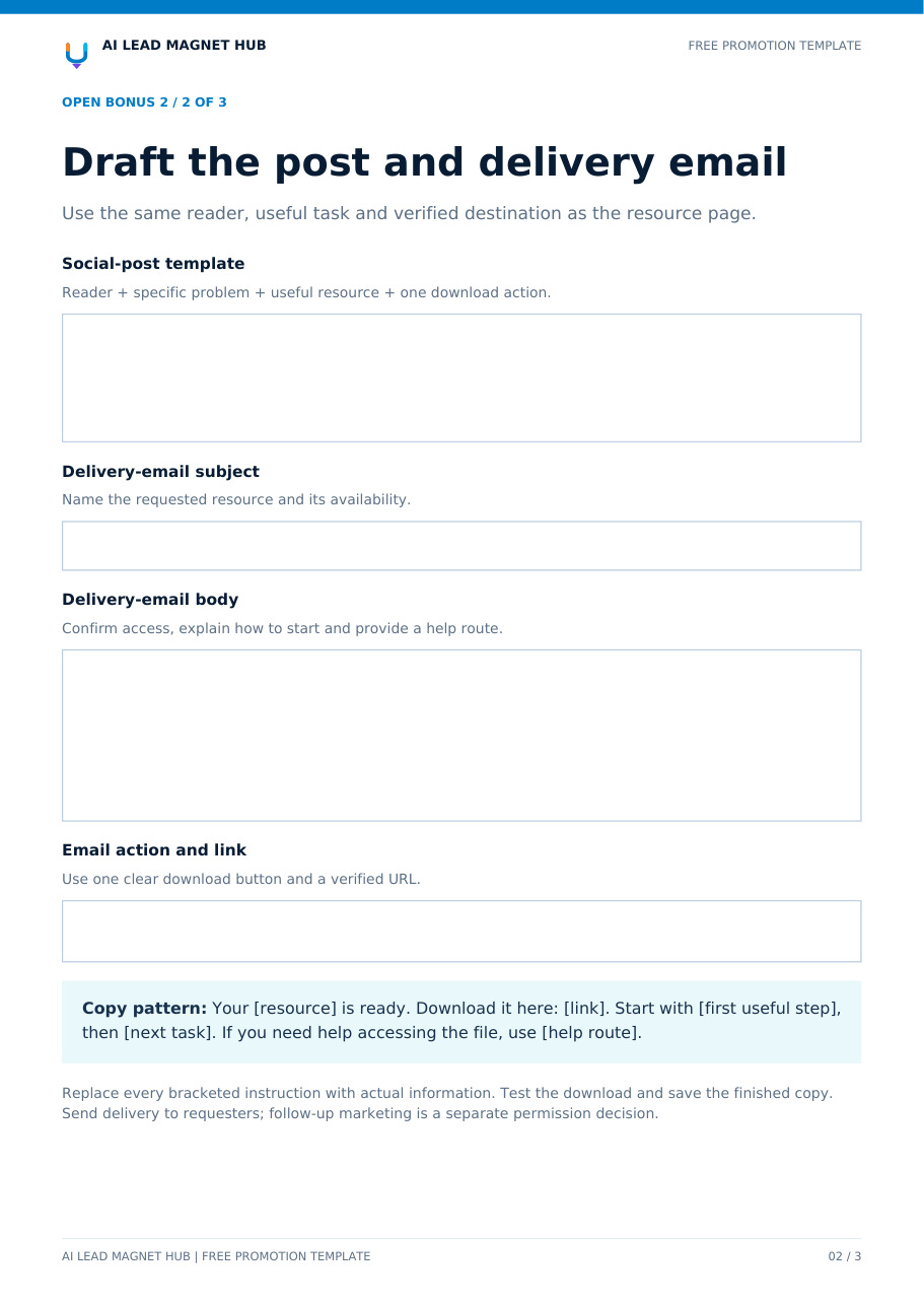 Page 2: social-post and delivery-email templates