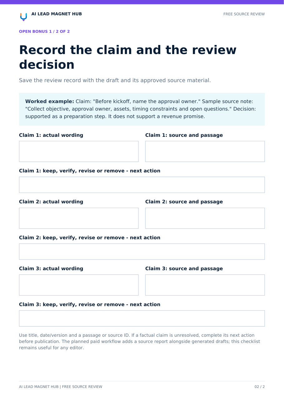 Page 2: worked example and three claim records